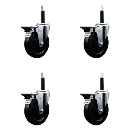 Service Caster 5'' Hard Rubber Swivel 3/4'' Expanding Stem Caster Set with Brake, 4PK SCC-EX20S514-HRS-PLB-34-4